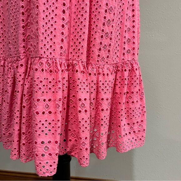 J. Crew Eyelet-embroidered tiered pink scoop neck sleeveless midi dress - Picture 5 of 13